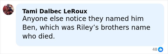 Comment discussing Riley Keough and John Travolta’s son Ben, mentioning a family name connection. Comment discussing Riley Keough and John Travolta’s son Ben, mentioning a family name connection.