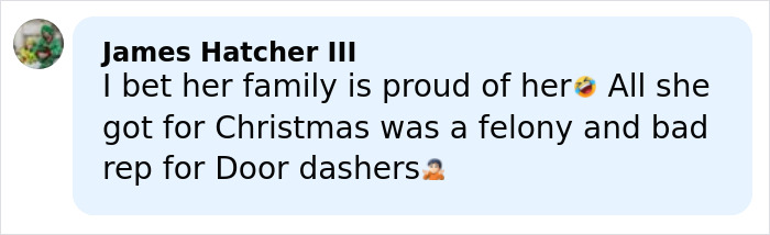 Social media comment criticizing DoorDasher arrested for pepper-spraying food, mentioning negative reputation for DoorDashers.