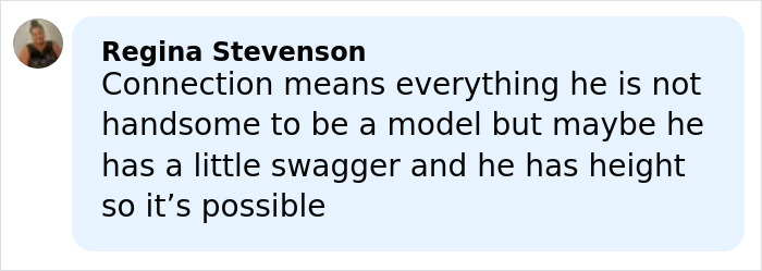 Comment from Regina Stevenson discussing opinions on modeling potential related to Heidi Klum’s son and model material debate. Comment from Regina Stevenson discussing opinions on modeling potential related to Heidi Klum’s son and model material debate.