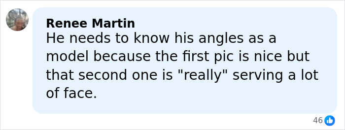 Comment from Renee Martin criticizing modeling angles and face presentation in photos related to Heidi Klum and her son. Comment from Renee Martin criticizing modeling angles and face presentation in photos related to Heidi Klum and her son.