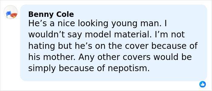 User comment criticizing Heidi Klum’s son on Elle cover, fans debate if he is model material or nepotism. User comment criticizing Heidi Klum’s son on Elle cover, fans debate if he is model material or nepotism.