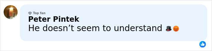 Comment from Peter Pintek labeled Top fan, expressing frustration with emojis, on a social media platform discussion.