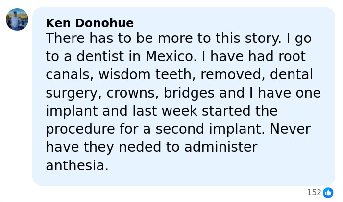 Comment discussing experiences with dental procedures and concerns about anesthesia before a fatal dental procedure.