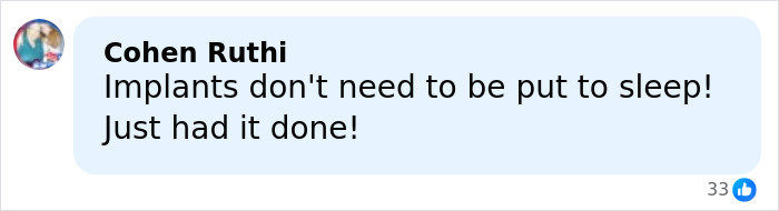 Comment by Cohen Ruthi expressing concern about implants and mentioning a dental procedure before fatal outcome discussion. Comment by Cohen Ruthi expressing concern about implants and mentioning a dental procedure before fatal outcome discussion.