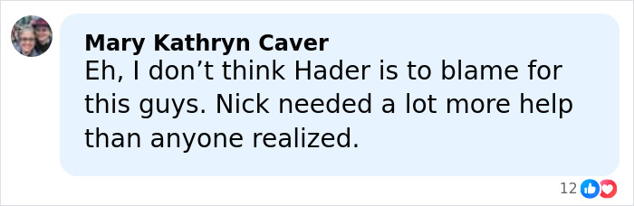 Comment from Mary Kathryn Caver discussing Nick Reiner and Bill Hader after a tense moment at Conan O&rsquo;Brien&rsquo;s party.