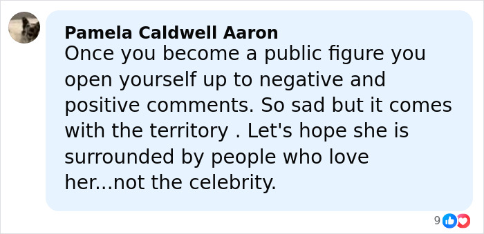 Comment by Pamela Caldwell Aaron expressing concern about Ariana Grande's struggles and public scrutiny faced by celebrities. Comment by Pamela Caldwell Aaron expressing concern about Ariana Grande's struggles and public scrutiny faced by celebrities.