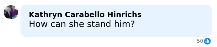 Facebook comment by Kathryn Carabello Hinrichs asking how she can stand him amid public speculation on their marriage.