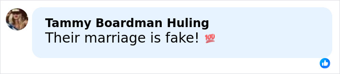 Comment from Tammy Boardman Huling stating their marriage is fake with emphasis emoji in a social media post about JD Vance&rsquo;s wife Usha.