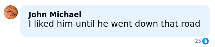 Comment reading "I liked him until he went down that road" on a social media post about Timothée Chalamet's red carpet look. Comment reading "I liked him until he went down that road" on a social media post about Timothée Chalamet's red carpet look.