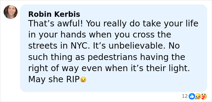 Comment by Robin Kerbis expressing sadness over a Marvelous Mrs. Maisel actress losing her life while crossing the street in NYC. Comment by Robin Kerbis expressing sadness over a Marvelous Mrs. Maisel actress losing her life while crossing the street in NYC.