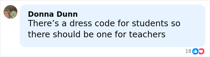 Comment from Donna Dunn discussing the need for a dress code for teachers amid high school teacher’s costume photos controversy. Comment from Donna Dunn discussing the need for a dress code for teachers amid high school teacher’s costume photos controversy.