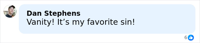 Person named Dan Stephens commenting about vanity in a social media post, discussing plastic surgery consequences.