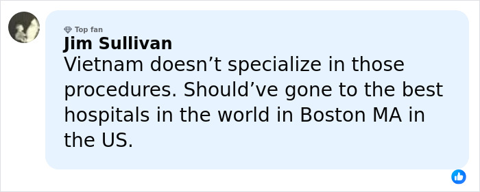 Comment from Jim Sullivan discussing concerns about plastic surgery procedures in Vietnam versus hospitals in Boston. Comment from Jim Sullivan discussing concerns about plastic surgery procedures in Vietnam versus hospitals in Boston.