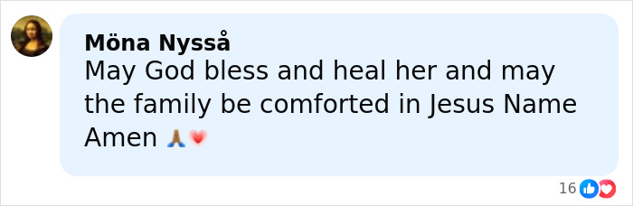 Comment expressing prayers and support for a mom on life support after plastic surgery in Vietnam. Comment expressing prayers and support for a mom on life support after plastic surgery in Vietnam.