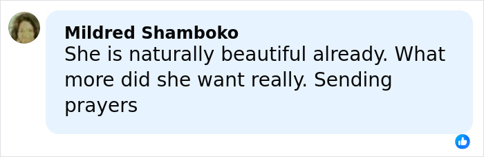 Comment about a mom on life support after traveling to Vietnam for plastic surgery, expressing concern and prayers.