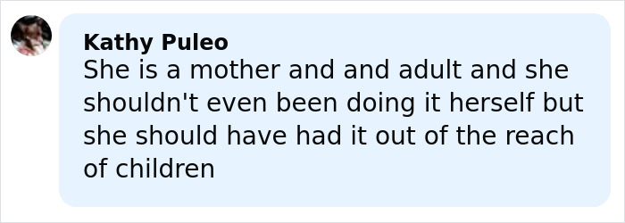 Comment from Kathy Puleo discussing responsibility after kids eat gummies and mom calls 911, sparking internet debate. Comment from Kathy Puleo discussing responsibility after kids eat gummies and mom calls 911, sparking internet debate.