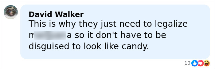 Screenshot of a comment about legalizing m*******a, related to kids eating gummies and resulting arrest debate. Screenshot of a comment about legalizing m*******a, related to kids eating gummies and resulting arrest debate.