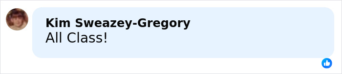User profile picture of Kim Sweazey-Gregory with a comment All Class on a social media post about Kate Hudson's dress detail.