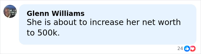 Comment from Glenn Williams about increasing net worth to 500k, related to racist Cinnabon employee controversy. Comment from Glenn Williams about increasing net worth to 500k, related to racist Cinnabon employee controversy.