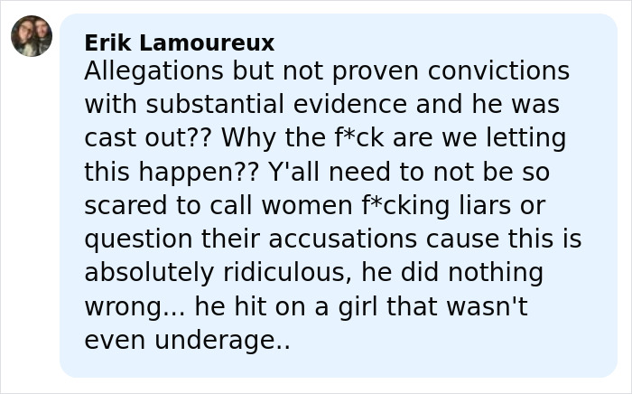 Comment discussing James Franco allegations and reactions to him being cast out of Hollywood amidst controversy.