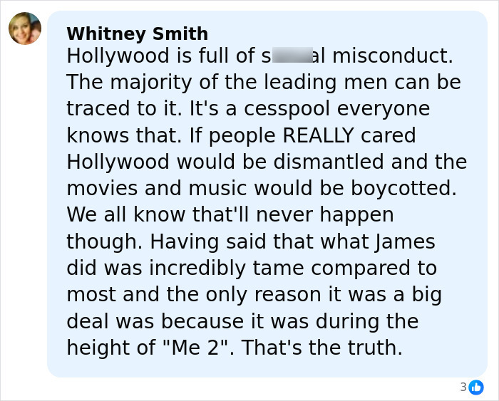 User comment discussing James Franco's experience and lessons learned since being cast out of Hollywood.