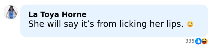 Screenshot of a social media comment responding to Karoline Leavitt’s close-up photo amid lip filler marks discussion. Screenshot of a social media comment responding to Karoline Leavitt’s close-up photo amid lip filler marks discussion.