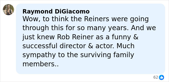 Comment highlighting sympathy for Rob Reiner&rsquo;s family amid reported confession about his son at Conan O&rsquo;Brien&rsquo;s party.