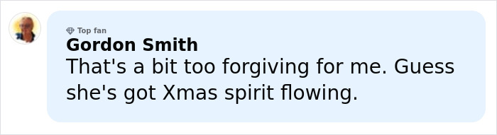 Comment by Gordon Smith expressing disagreement about Dame Judi Dench's defense of Harvey Weinstein and mentioning Christmas spirit.