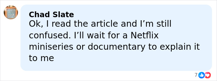 Comment by Chad Slate mentioning reading an article about Riley Keough and John Travolta’s son Ben, with confusion and waiting for a Netflix documentary. Comment by Chad Slate mentioning reading an article about Riley Keough and John Travolta’s son Ben, with confusion and waiting for a Netflix documentary.