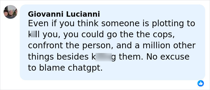 Screenshot of a social media comment discussing ChatGPT accused of turning son against his mother before a horrifying final act. Screenshot of a social media comment discussing ChatGPT accused of turning son against his mother before a horrifying final act.