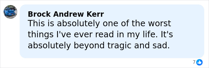 Comment by Brock Andrew Kerr expressing that the disturbing tactic accused teens used to lure daughter into woods is beyond tragic and sad. Comment by Brock Andrew Kerr expressing that the disturbing tactic accused teens used to lure daughter into woods is beyond tragic and sad.