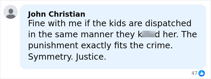 Comment by John Christian expressing views on punishment for accused teens involved in a disturbing tactic to lure daughter into woods. Comment by John Christian expressing views on punishment for accused teens involved in a disturbing tactic to lure daughter into woods.