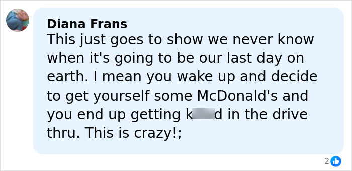 Comment about a man losing life in a freak McDonald's drive-thru accident with shocking final destination stuff details.