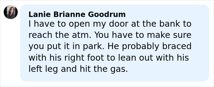 Text message from Lanie Brianne Goodrum explaining how a driver braced to avoid an accident at a McDonald&rsquo;s drive-thru.