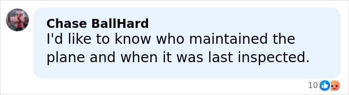 Comment from Chase BallHard asking about plane maintenance and inspection before a horrific plane crash involving Greg Biffle&rsquo;s wife.