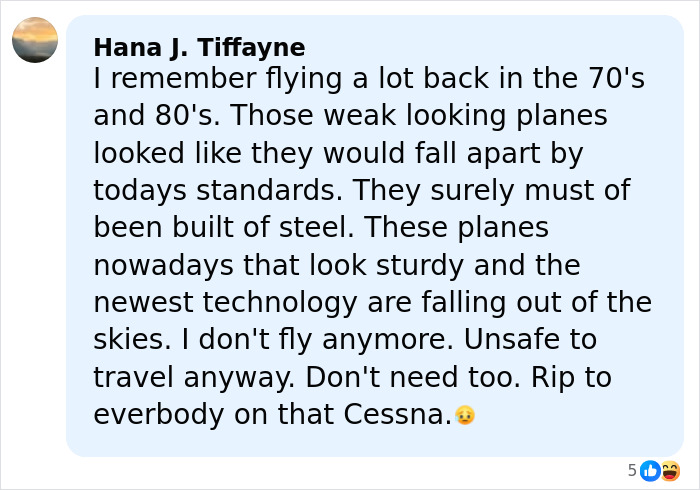 Comment discussing unsafe air travel and offering condolences related to Greg Biffle's wife and a horrific plane crash.