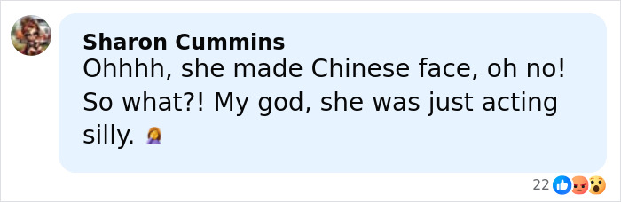 Comment by Sharon Cummins reacting to controversial racist gesture, related to Japan government and Finland beauty queen incident.