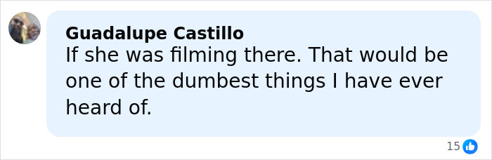 Comment from Guadalupe Castillo reacting to Bonnie Blue's arrest, expressing disbelief about filming there. Comment from Guadalupe Castillo reacting to Bonnie Blue's arrest, expressing disbelief about filming there.