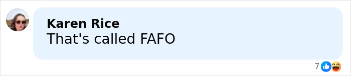 Screenshot of a social media comment by Karen Rice reacting to news about Bonnie Blue's arrest. Screenshot of a social media comment by Karen Rice reacting to news about Bonnie Blue's arrest.