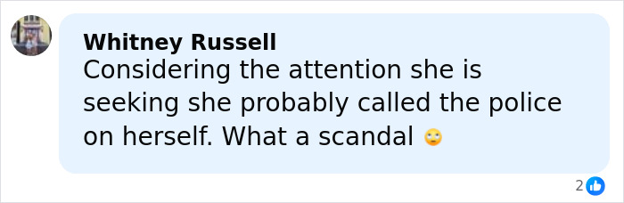 Comment by Whitney Russell reacting to Bonnie Blue's arrest with skepticism and calling it a scandal. Comment by Whitney Russell reacting to Bonnie Blue's arrest with skepticism and calling it a scandal.