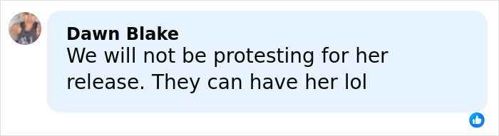 Facebook comment by Dawn Blake stating refusal to protest for Bonnie Blue's release, reflecting adult star Annie Knight's brutal response. Facebook comment by Dawn Blake stating refusal to protest for Bonnie Blue's release, reflecting adult star Annie Knight's brutal response.