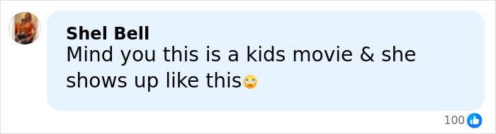 Comment by Shel Bell reacting to Ice Spice's see-through dress, expressing surprise it was worn to a kids movie. Comment by Shel Bell reacting to Ice Spice's see-through dress, expressing surprise it was worn to a kids movie.