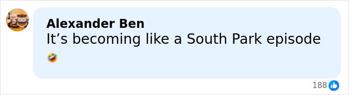 Comment by Alexander Ben with profile photo, mentioning a South Park episode in a social media-style chat.