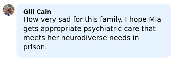 Comment from Gill Cain expressing hope for psychiatric care addressing neurodiverse needs of trans Muslim woman in prison.