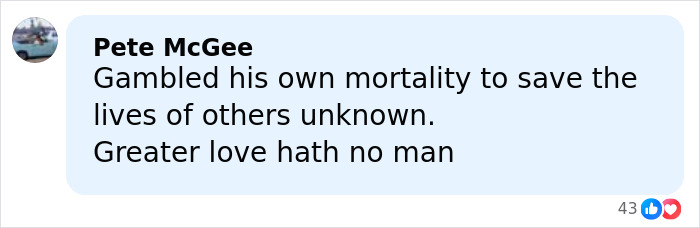 Comment by Pete McGee expressing admiration for Bondi Beach hero who confronted attacker, highlighting bravery and sacrifice. Comment by Pete McGee expressing admiration for Bondi Beach hero who confronted attacker, highlighting bravery and sacrifice.