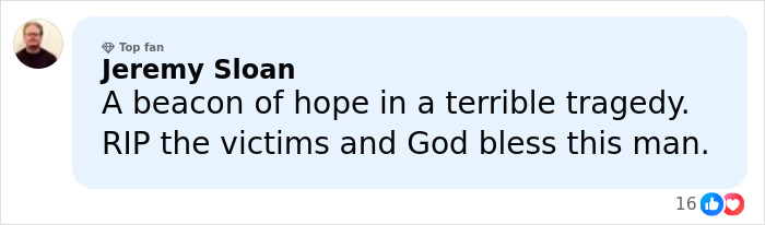 Comment from Jeremy Sloan expressing support and sympathy for Bondi Beach hero after hospital visit update. Comment from Jeremy Sloan expressing support and sympathy for Bondi Beach hero after hospital visit update.