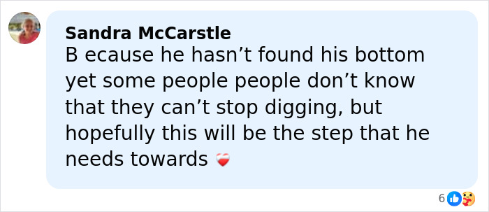 Screenshot of Sandra McCarstle commenting on Tylor Chase&rsquo;s homelessness, expressing hope for his recovery and urgent support needed.