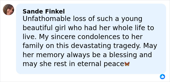 Comment expressing condolences for sorority girl who lost her life in tragic accident at family's mansion.