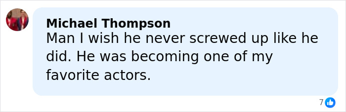Comment by Michael Thompson expressing regret about James Franco’s career and impact as an actor.