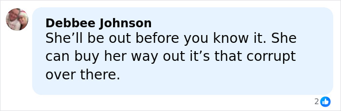 Comment from Debbee Johnson expressing skepticism about corruption related to Bonnie Blue’s defiant message and jail sentence. Comment from Debbee Johnson expressing skepticism about corruption related to Bonnie Blue’s defiant message and jail sentence.